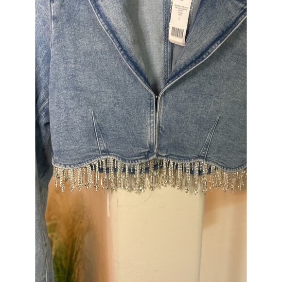 Bebe Rhinestone Hem Cropped Denim Jacket Size XL NEW MSRP $159 - Picture 7 of 7